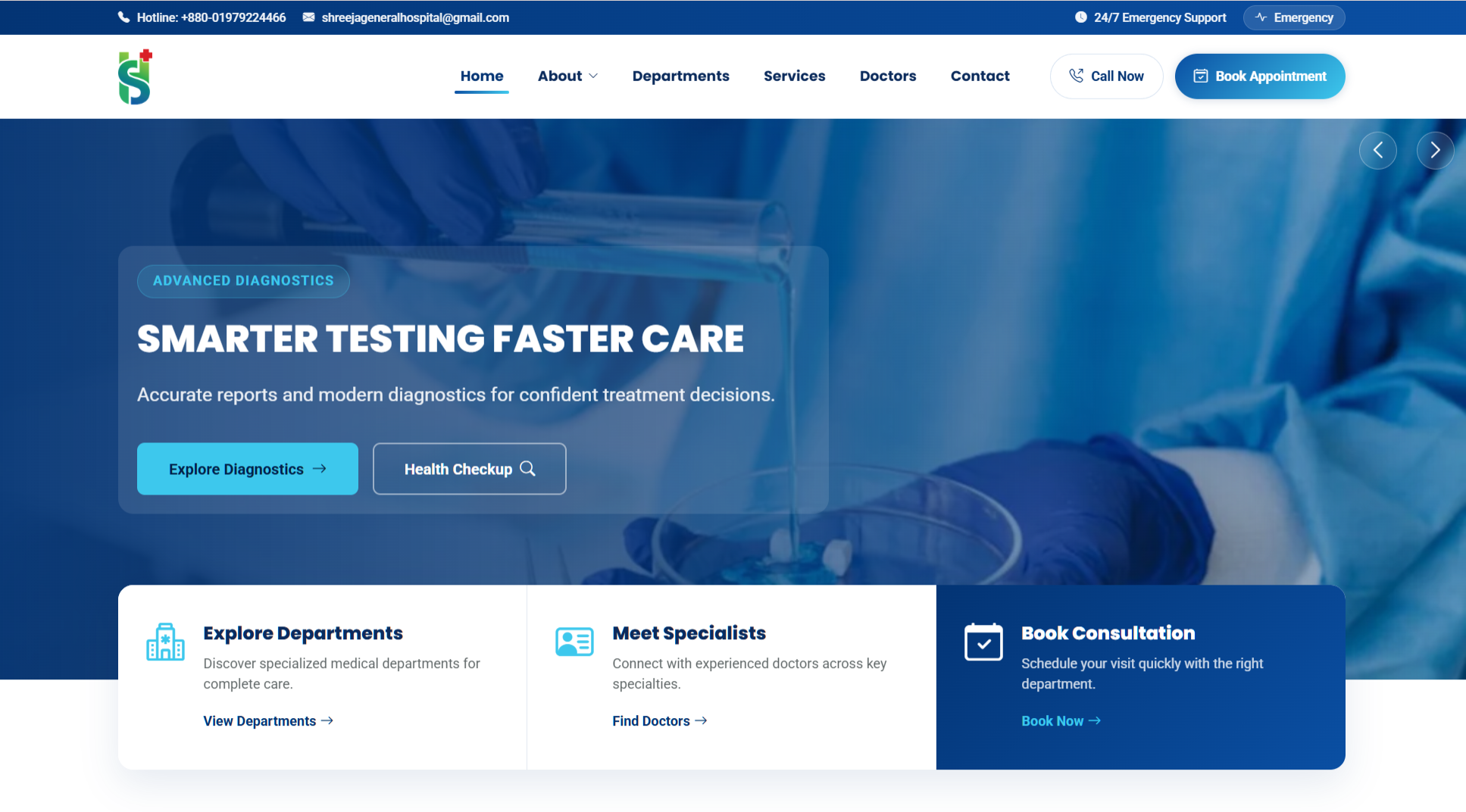 Shreeja General Hospital website project
